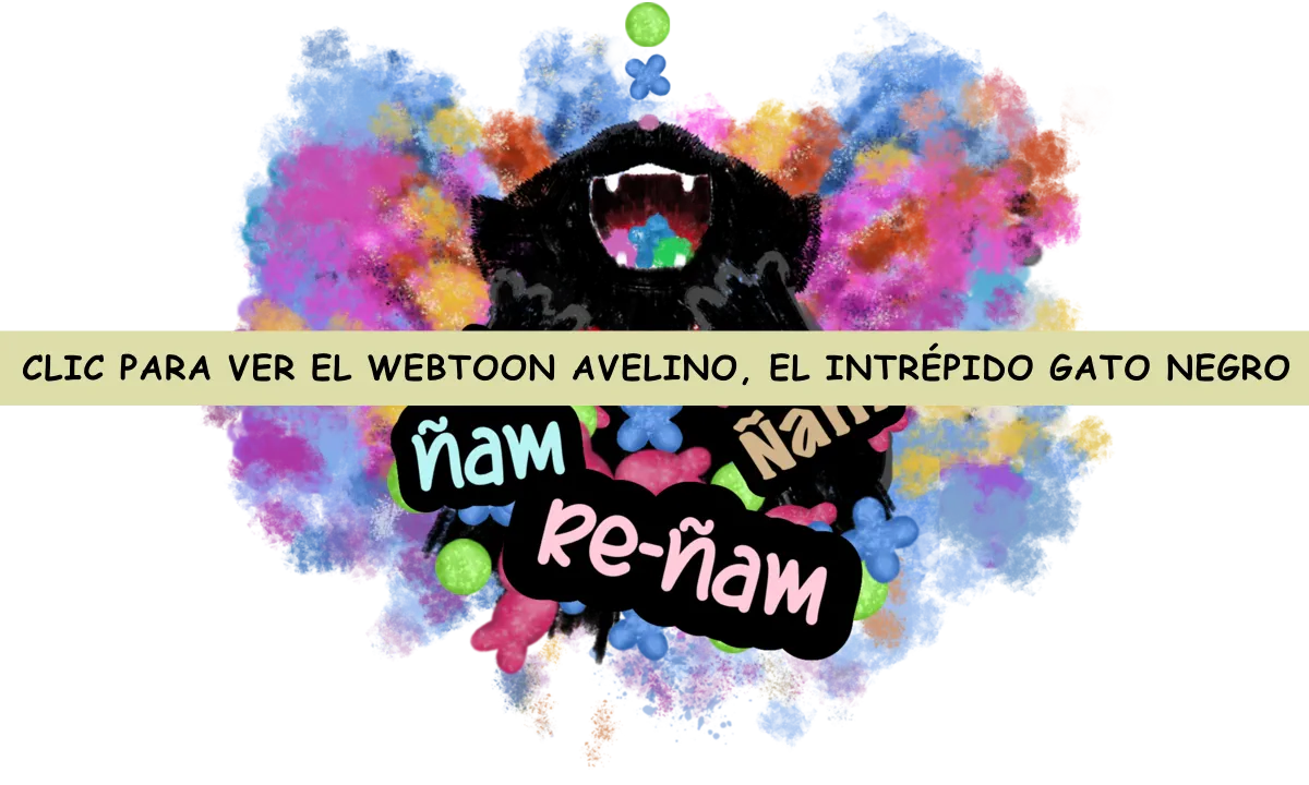 Imagen de Avelino, el intrépido gato negro, un clic y te lleva a su Webtoon