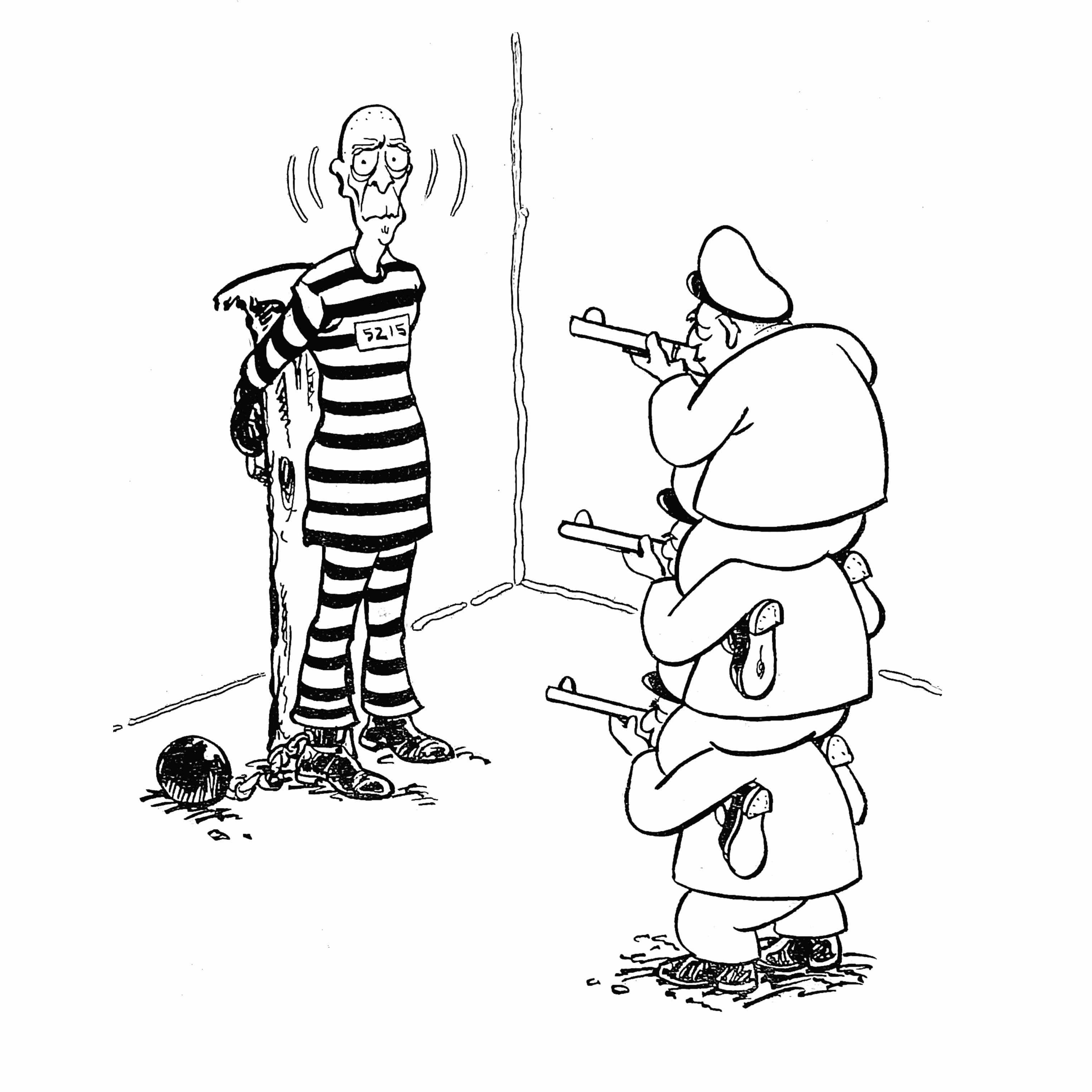 Viñeta cómica sobre un presidiario muy alto